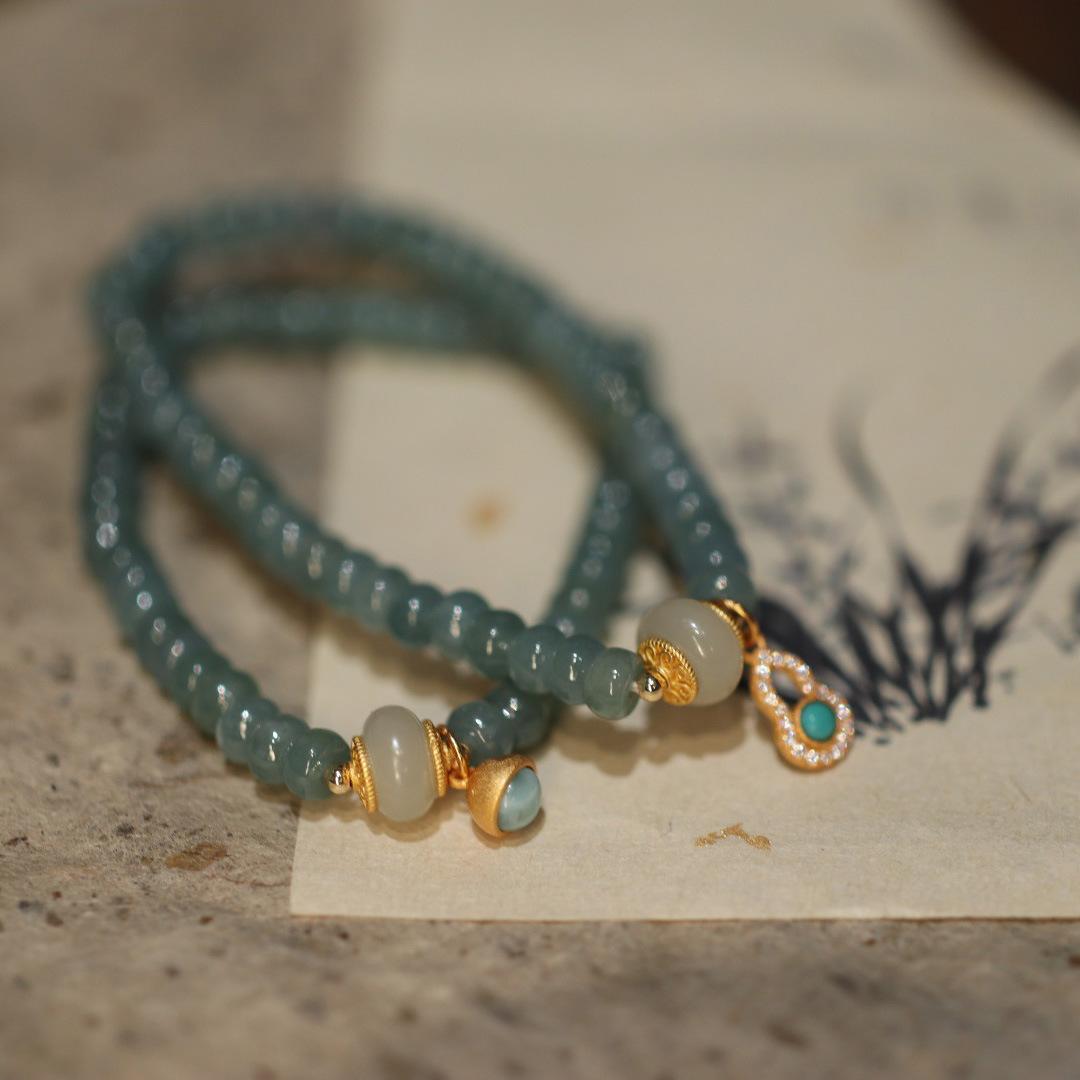 Blue Water Jade Abacus Bead Single Circle Bracelet Hetian Jade Running Ring Southern Red Accessories Hand Jewelry Fortune Lucky Bracelet