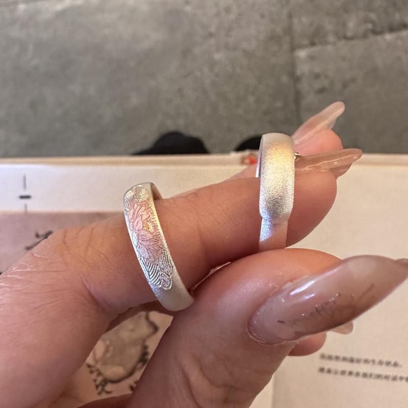 Chinese Style Pure Silver 999.9 Ring Lotus Design Sense Silver Jewelry Vintage Artistic Jewelry