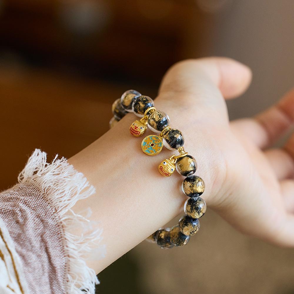 Buddha Head Incense Ash Glaze Bracelet Colorful Glaze Gold Swallowing Beast Auspicious Incense Ash Porcelain Palace Bracelet