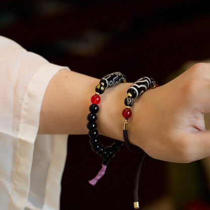 Natural Tibetan Nine-Eyed Dzi Bead Agate Bracelet Nine Purple Fire Good Luck Bracelet Vintage Dzi Bead Buddhist Bead Bracelet