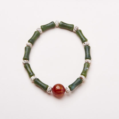 Chinese Style New Bamboo Knot Bracelet Agate Heart Sutra Crystal Bead Bracelet Simple Ethnic Style Good Luck Couple Gift Jewelry