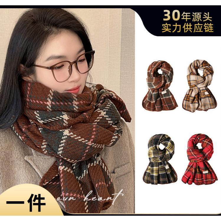 Autumn Winter Warm Scarf for Women British Christmas Plaid Red Scarf Retro Versatile Couple Shawl Neck Warmer
