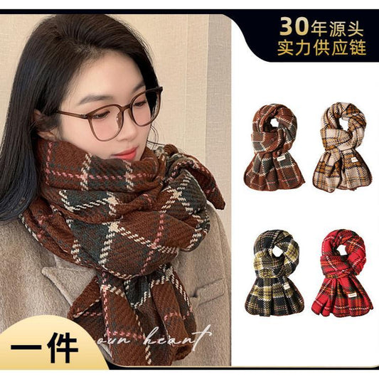 Autumn Winter Warm Scarf for Women British Christmas Plaid Red Scarf Retro Versatile Couple Shawl Neck Warmer