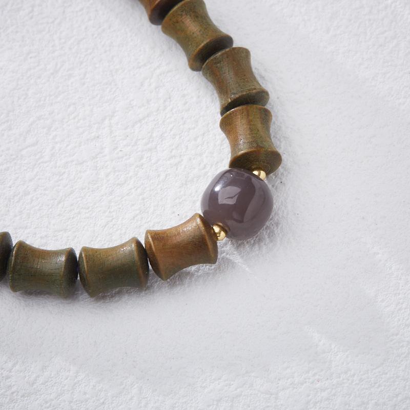 Natural Green Sandalwood Bamboo Knot Bracelet, Smoky Purple Hetian Jade Nine Purple Fire Luck Bracelet, High-end Jade Bracelet