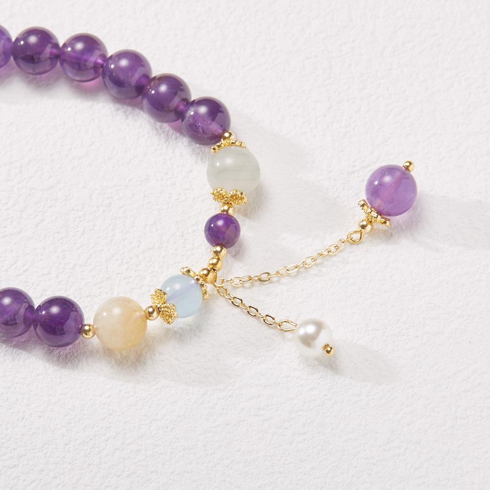 Niche Design Natural 8MM Amethyst Bracelet for Women with Pearl Tassel, Women's Bracelet Jewelry, Best Friend Gift