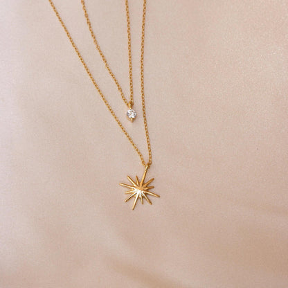 Titanium Steel Double Layer Series Minimalist Necklace Layered Clavicle Chain Star Zircon Stacking Women Color Retention 18K Gold Plated
