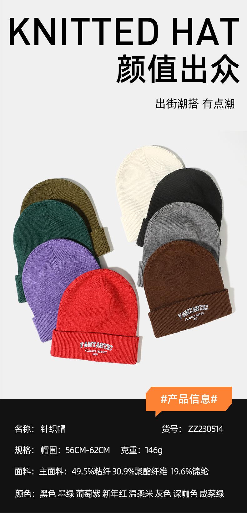 Autumn Winter Knitted Hat for Women Korean Version Large Head Circumference Fashionable Cold Hat for Men Trendy Woolen Hat Couple Matching Style