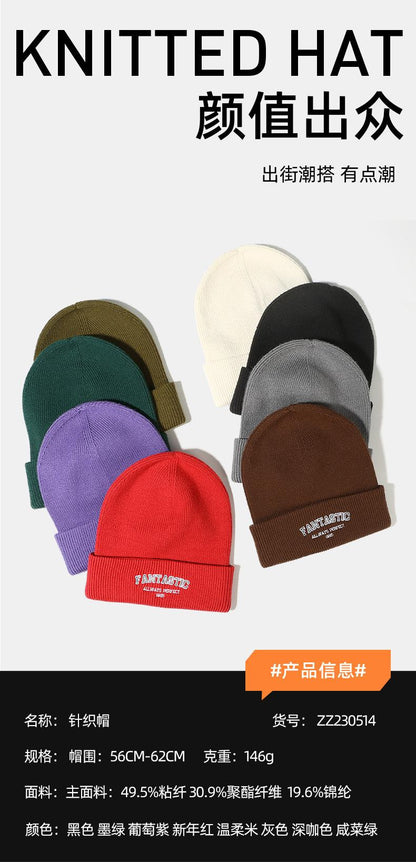 Autumn Winter Knitted Hat for Women Korean Version Large Head Circumference Fashionable Cold Hat for Men Trendy Woolen Hat Couple Matching Style