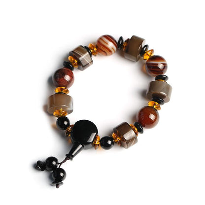 Original Natural Silk Wrapped Old Agate Bracelet Domineering Single Circle Men's Abacus Bead Bracelet Ethnic Style Gift Jewelry