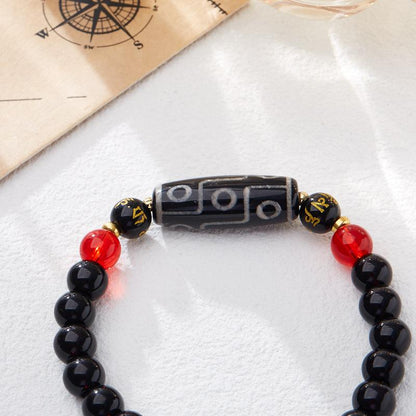 Natural Tibetan Nine-Eyed Dzi Bead Agate Bracelet Nine Purple Fire Good Luck Bracelet Vintage Dzi Bead Buddhist Bead Bracelet