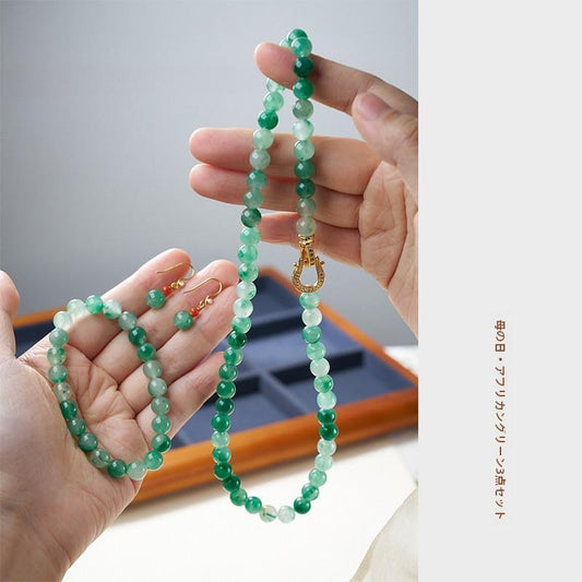 Natural 8MM African Jade Bracelet Neon Jade Necklace Earrings Bracelet Festival Chinese Style Gift