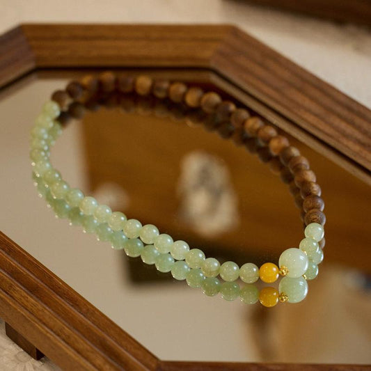 Agarwood Bracelet for Women, Natural Hetian Jade Beads, Double Circle Bracelet, New Chinese Style, Good Luck Beads Bracelet