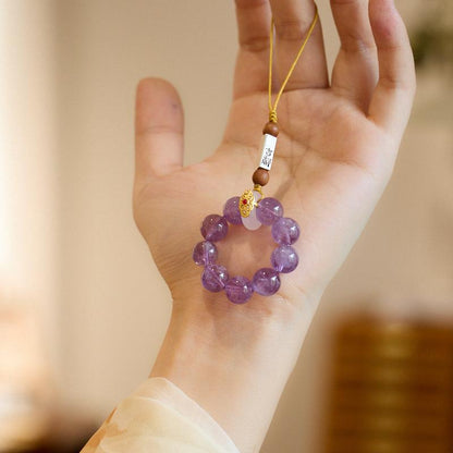 Natural Amethyst Crystal Phone Chain Nine Purple Fire Luck Auspicious Crystal Pendant Phone Anti-drop Strap