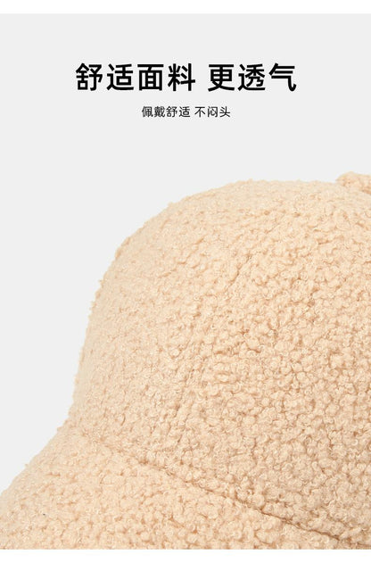 Lightweight Lamb Wool Hat for Men and Women, Autumn and Winter Korean Style Trendy Versatile Baseball Cap, Outdoor Windproof Warm Solid Color Hat