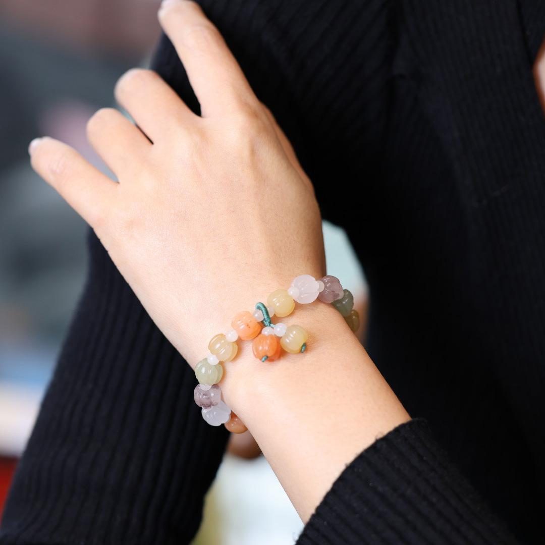 Temple Natural Xinjiang Pumpkin Beads Bracelet Couple Retro Ethnic Style Gourd Pumpkin Jinsi Jade Bracelet