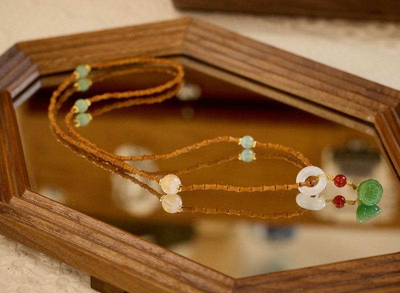 Natural Bamboo Knot Olive Core Bodhi Bracelet Agate Heart Sutra Lotus Pod Three Circle Buddha Bead Bracelet Green Dongling Bracelet