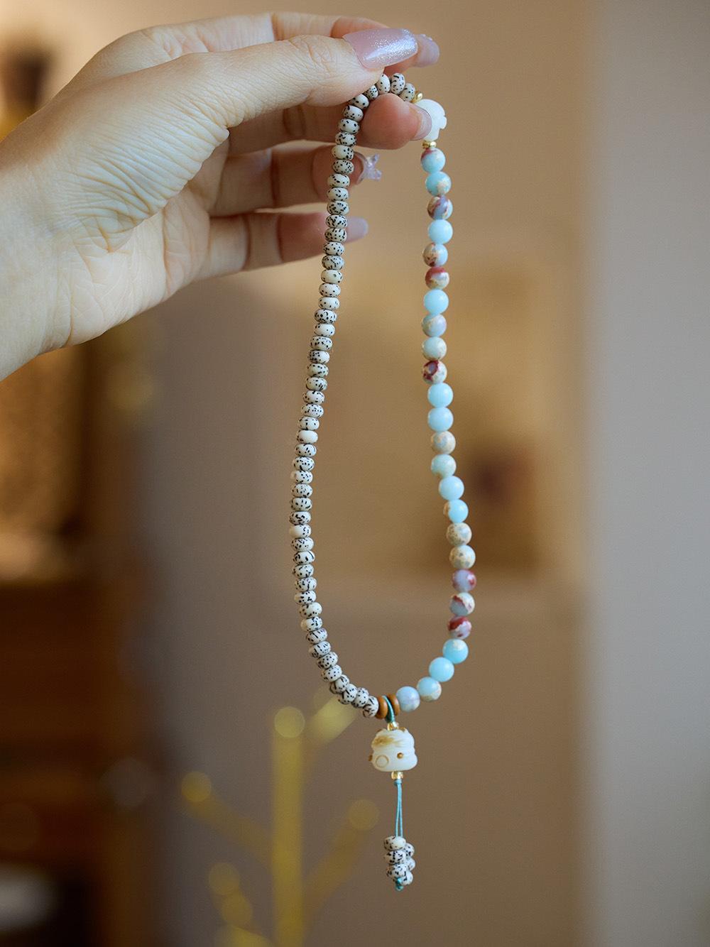 New Chinese Style Natural Shoushan Stone Bracelet Star Moon Bodhi Charcoal Burnt Little Cat Double Circle Cultural Play Bracelet Buddhist Beads Prayer Beads
