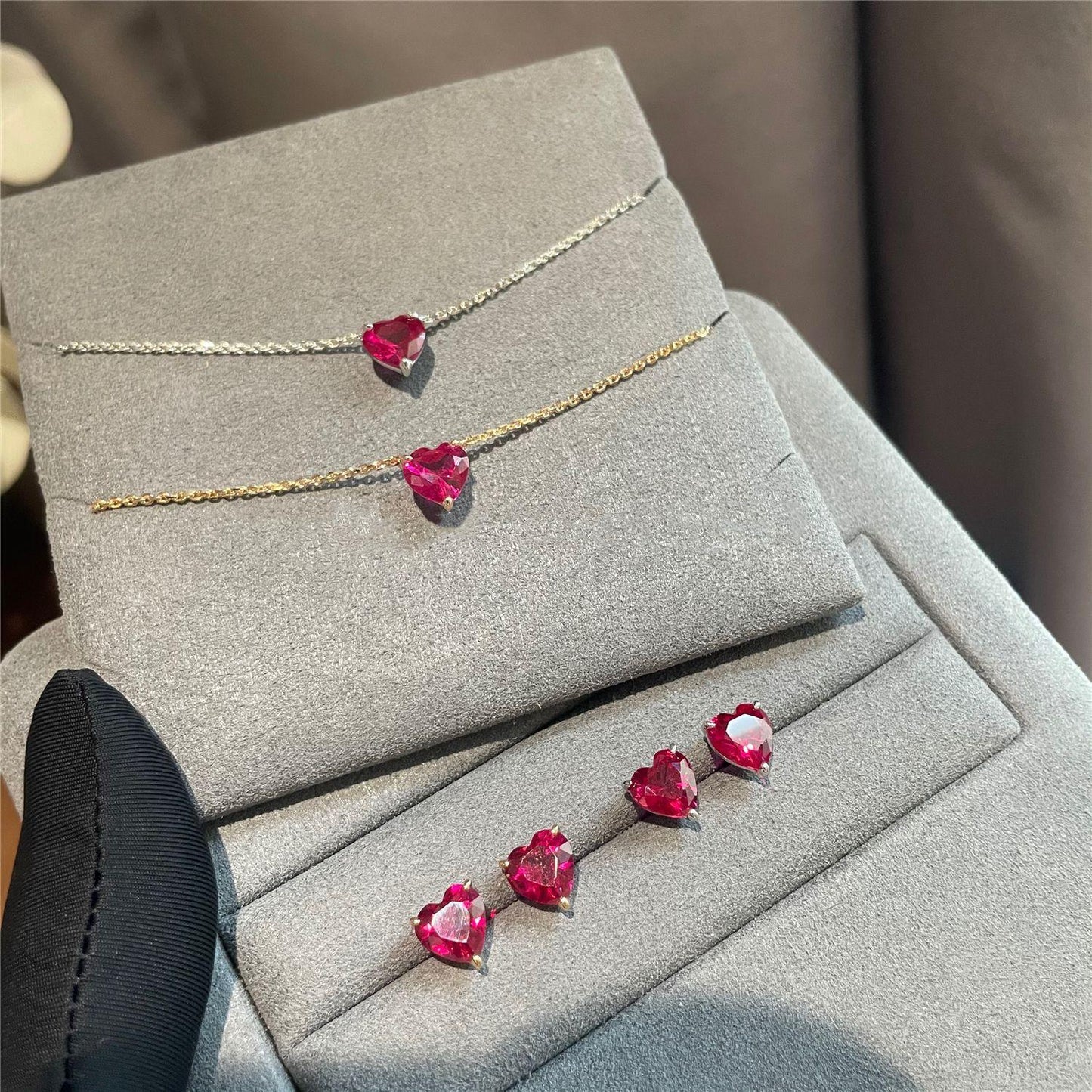 S925 Silver Plated 14K Gold Pure Silver Pendant Clavicle Chain Red Corundum Silver Necklace for Women Korean and Japanese Simple Style