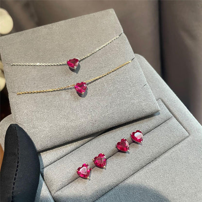 S925 Silver Plated 14K Gold Pure Silver Pendant Clavicle Chain Red Corundum Silver Necklace for Women Korean and Japanese Simple Style