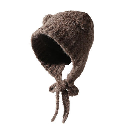 Autumn and Winter Cute Bear Parent-Child Knitted Hat Warm Ear Protection Wool Hat Korean Version Fluffy Cold-Proof Outdoor Hat