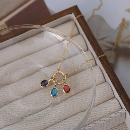 Artistic Retro Free DIY Custom Twelve Birthstone Necklace for Women Family Birthday Gift Collarbone Chain