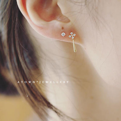 S925 Sterling Silver Plated with 14K Gold Inlaid Diamond Exquisite Earrings Simple Elegant Versatile Internet Celebrity Drop Earrings Studs