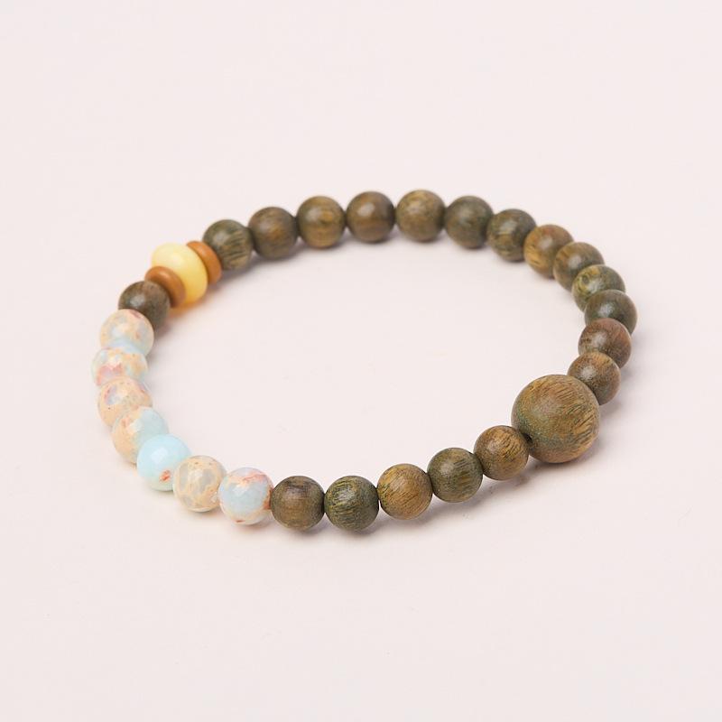 Natural 6MM Green Sandalwood Bracelet Shoushan Stone Buddha Beads Prayer Beads Bracelet New Chinese Style Sandalwood Bracelet