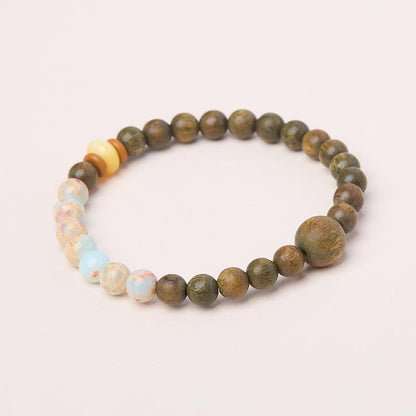 Natural 6MM Green Sandalwood Bracelet Shoushan Stone Buddha Beads Prayer Beads Bracelet New Chinese Style Sandalwood Bracelet