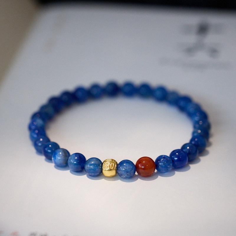 Natural 6MM Kyanite Bracelet for Women S925 Hundred Blessings Mountain Viewing Moon Viewing Bracelet Oil Painting Blue Gemstone Bracelet