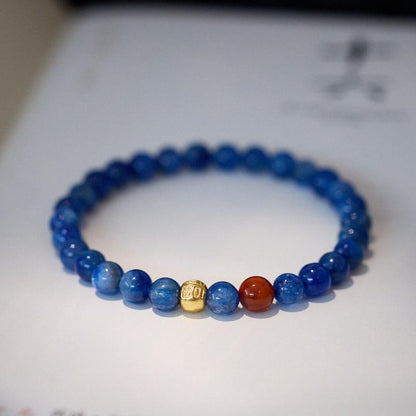 Natural 6MM Kyanite Bracelet for Women S925 Hundred Blessings Mountain Viewing Moon Viewing Bracelet Oil Painting Blue Gemstone Bracelet