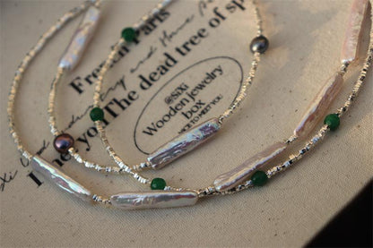 Elegant Design Light Luxury Minimalist Style Broken Silver Irregular Freshwater Pearl Small Silver Bar Handmade Beaded Necklace