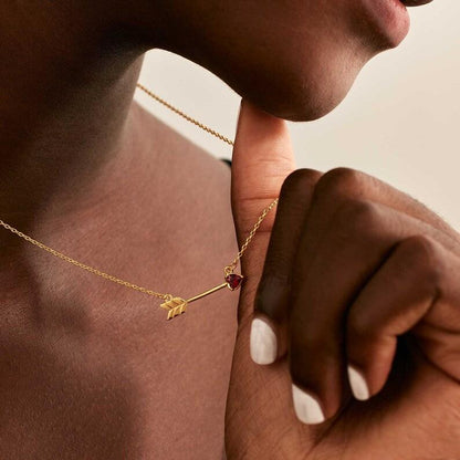 Titanium Steel High Color Retention Twelve Birthstone Necklace Ins12 Birthstone One Arrow Through Heart Pendant Necklace 18K Gold