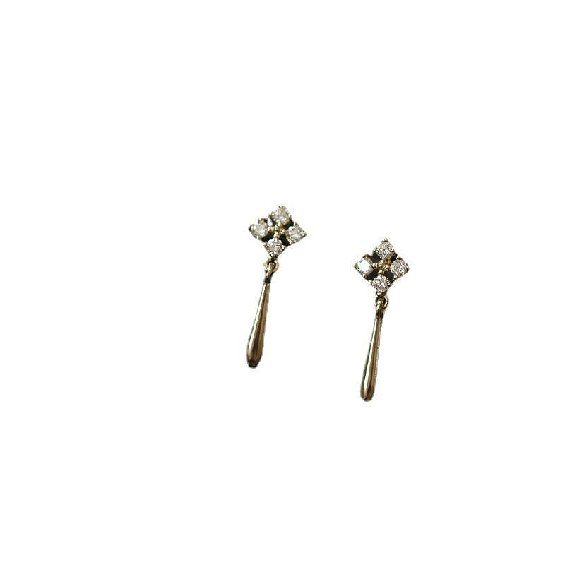 S925 Sterling Silver Plated with 14K Gold Inlaid Diamond Exquisite Earrings Simple Elegant Versatile Internet Celebrity Drop Earrings Studs