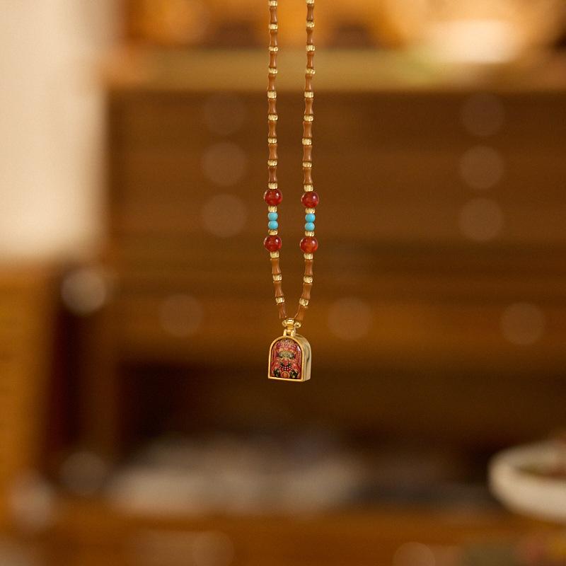 New Chinese Style Olive Stone Bamboo Knot Braided Necklace for Women with Zakiram Thangka Pendant and Gawu Box, Elegant and Versatile Necklace