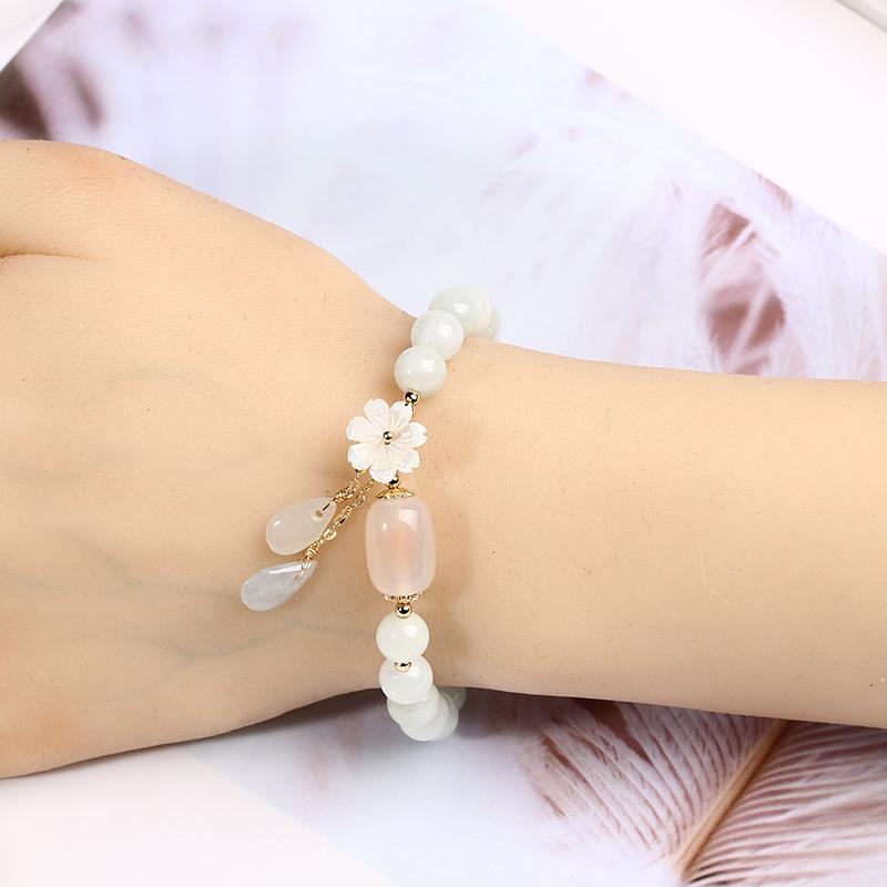 Original Natural Emerald Bracelet 14K Gilded Hanging Natural Shell Flower Jade Droplet Type Jade Jewelry