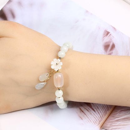 Original Natural Emerald Bracelet 14K Gilded Hanging Natural Shell Flower Jade Droplet Type Jade Jewelry