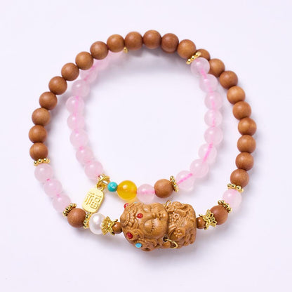 Qingshan Dai Lingyin Milk Fragrance Sandalwood Hetian Running Ring Double Circle Bracelet Ethnic Style Simple Jade Bracelet Couple Style