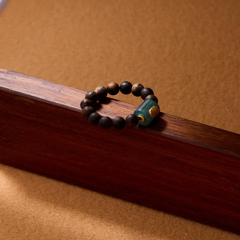 Natural 4MM Hainan Submerged Wild Agarwood Ring Blue Water Jade Zakiram Ring Best Friend Gift