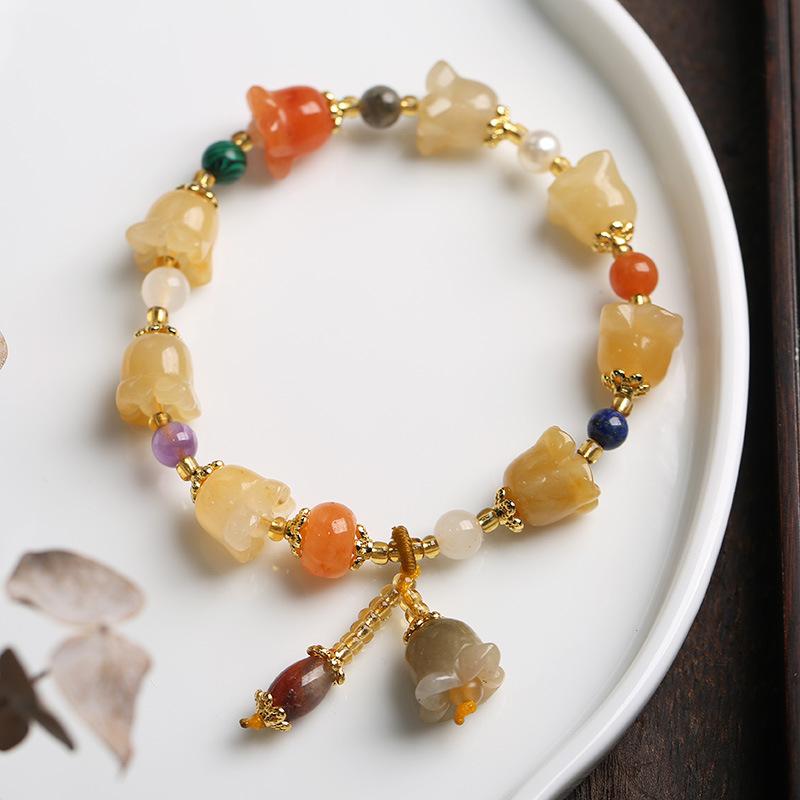 Temple Natural Xinjiang Pumpkin Beads Bracelet Couple Retro Ethnic Style Gourd Pumpkin Jinsi Jade Bracelet