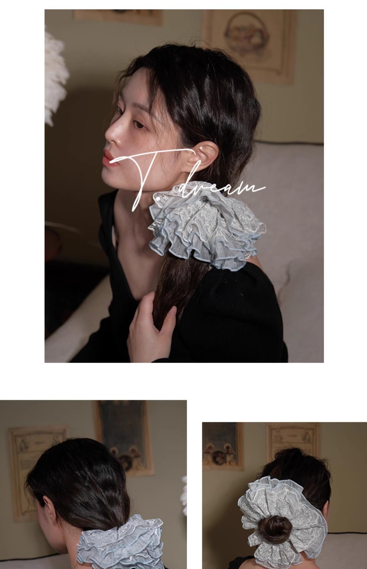 &lt;Dreamland&gt; Sheer Lace Hair Tie Ins Hair Accessories for Women Bun French Retro Hair Rope Hair Ornament Hair Flower