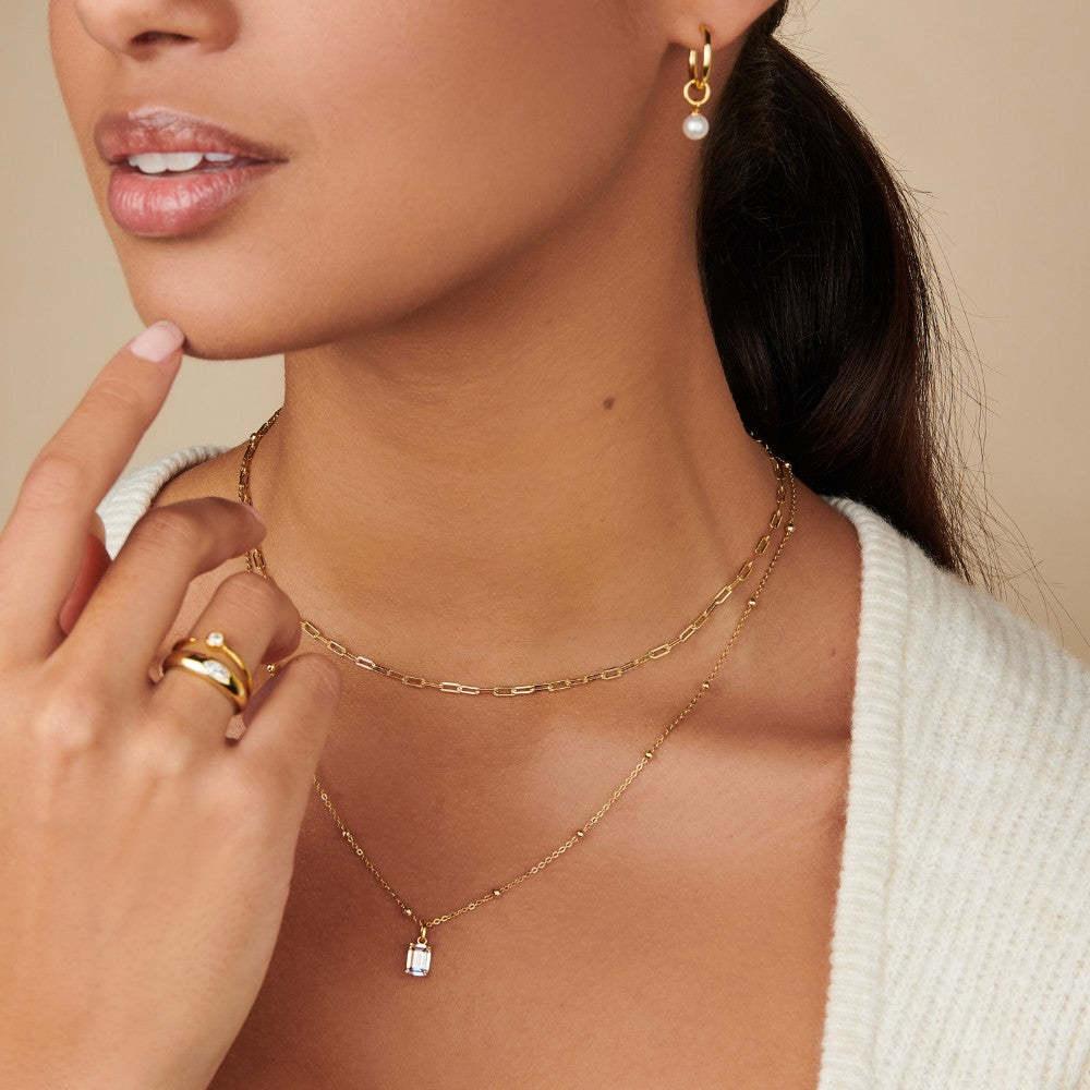 Titanium Steel Color-Retaining Necklace Rectangular December Birthstone Pendant Colorful Zircon Clavicle Chain for Women 18K Gold Plated