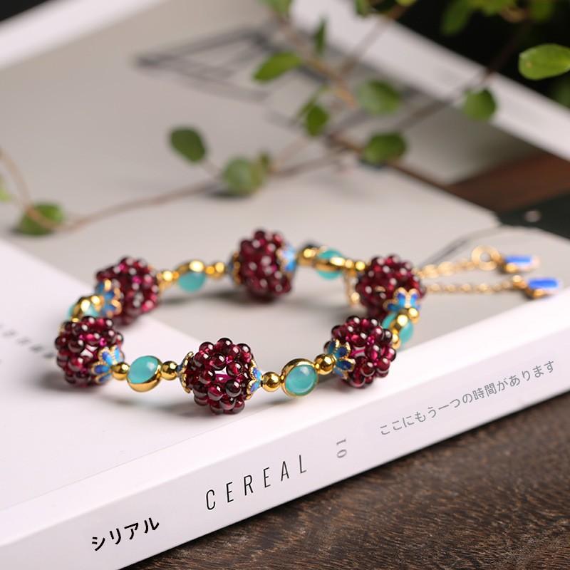 National Style Natural Garnet Simple Women's Garnet Bracelet with Tianhe Stone Cloisonné Accessories Beaded Bracelet Jewelry