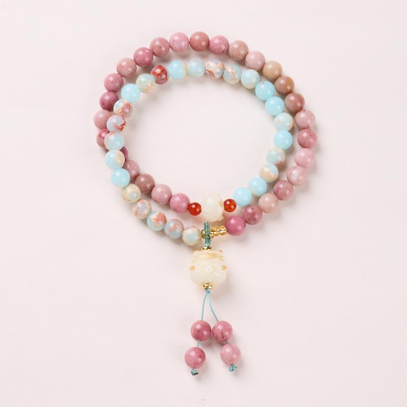 New Chinese Style Natural Shoushan Stone Bracelet Star Moon Bodhi Charcoal Burnt Little Cat Double Circle Cultural Play Bracelet Buddhist Beads Prayer Beads