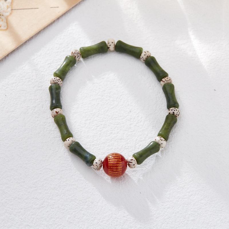 Natural Olive Jade Bamboo Knot Bracelet for Women, One Leaf Wealth Lily of the Valley Hetian Jade Bracelet, Gift for Best Friend
