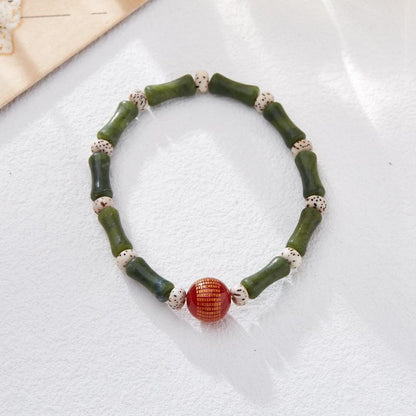 Natural Olive Jade Bamboo Knot Bracelet for Women, One Leaf Wealth Lily of the Valley Hetian Jade Bracelet, Gift for Best Friend