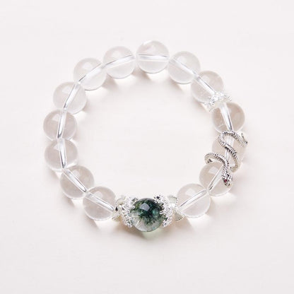 White Crystal Bracelet for Women, Auspicious Snake, Year of the Snake, Zodiac Bracelet, Green Snake, Gift for Best Friend