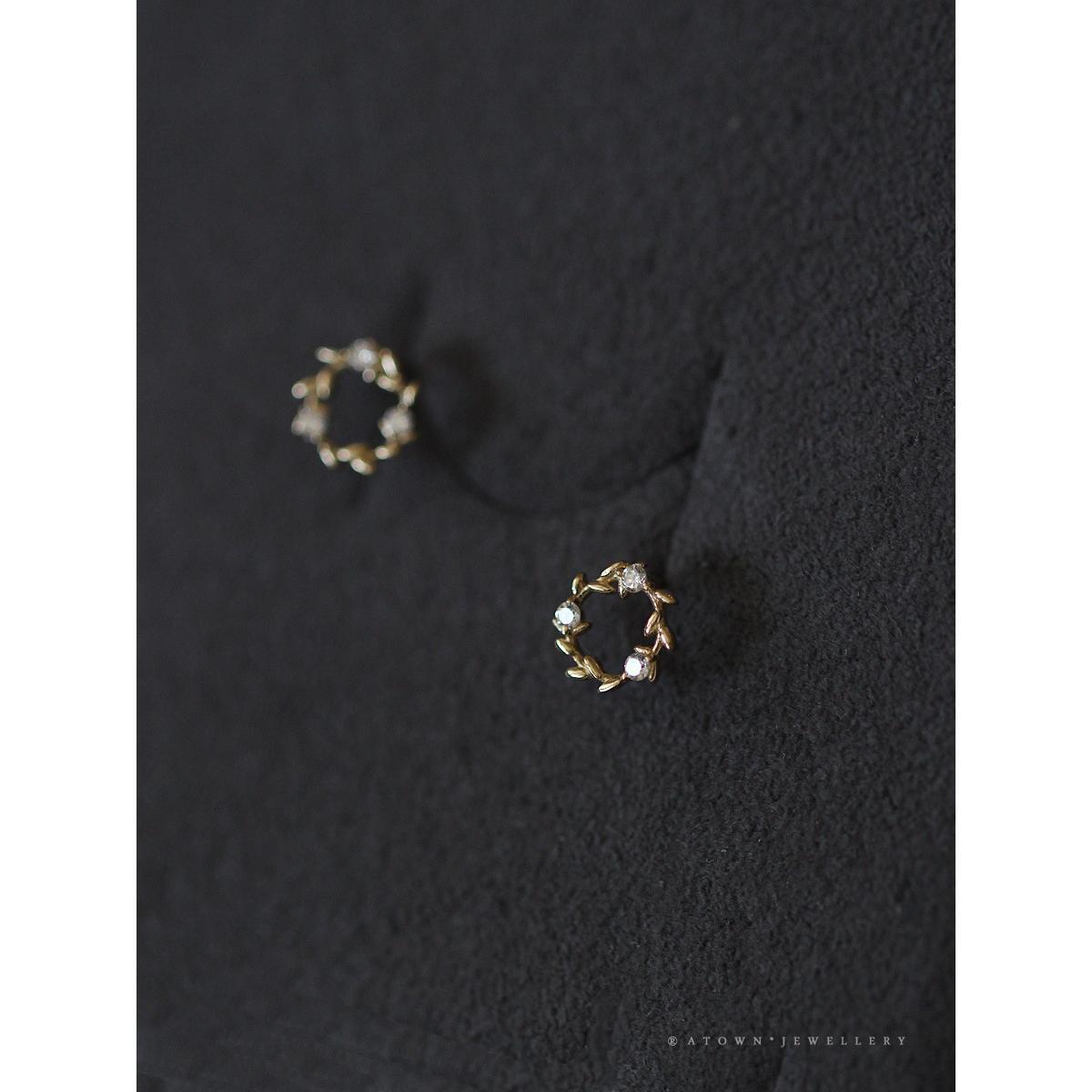 S925 Sterling Silver Gold-Plated Earrings for Women Zircon Branch Leaf Small Flower Ring Elegant Petite Floral Korean and Japanese Style Earrings