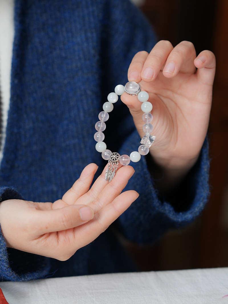 Original Design Natural 10MM Rose Quartz Bracelet for Women S925 Silver Wealth Tree Leaf High-End Crystal Bracelet