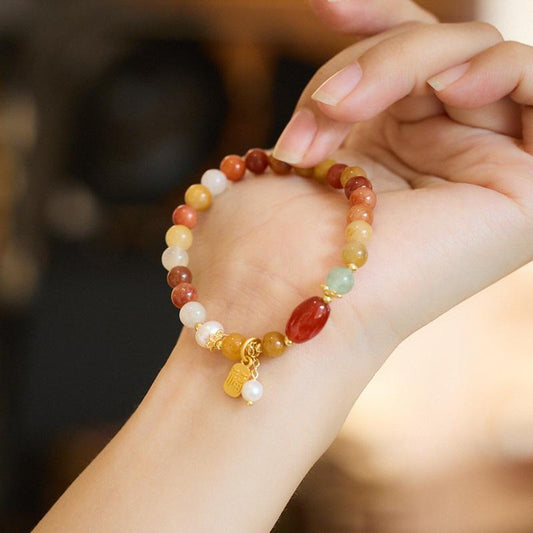 Natural Xinjiang Golden Silk Jade Bracelet for Women with Pearl Tassels, New Chinese Style, High-End Jade Bracelet, Best Friend Gift