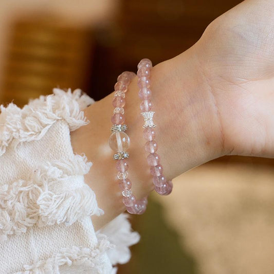 Strawberry Crystal Bracelet for Women, Slim Waist White Crystal Double Circle Bracelet, High-end Crystal